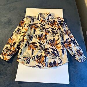 Bold Tropical Bloom Button-Down Shirt‎ Tan/Multi
 (Size L)